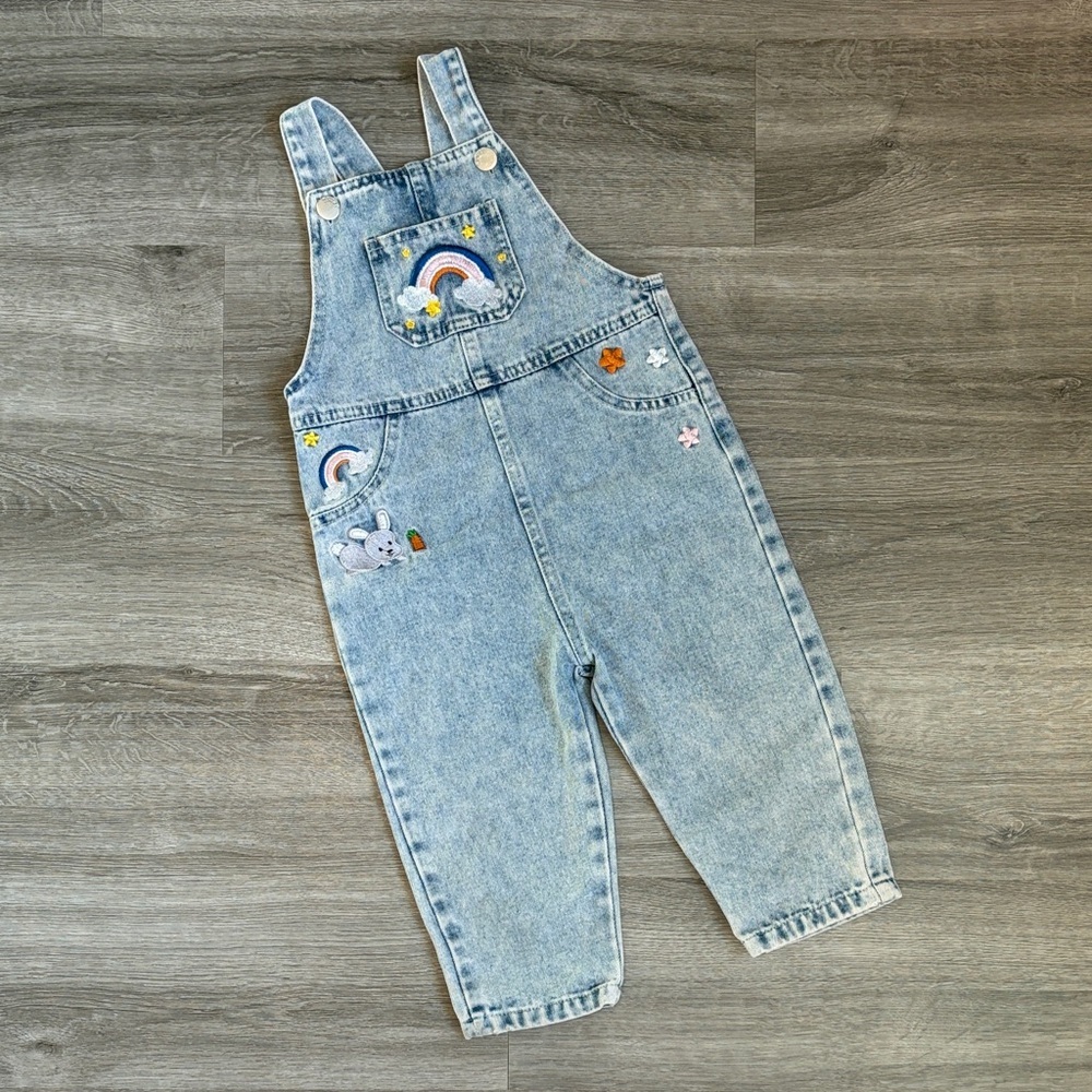 SHEIN baby girls embroidered patch denim overalls